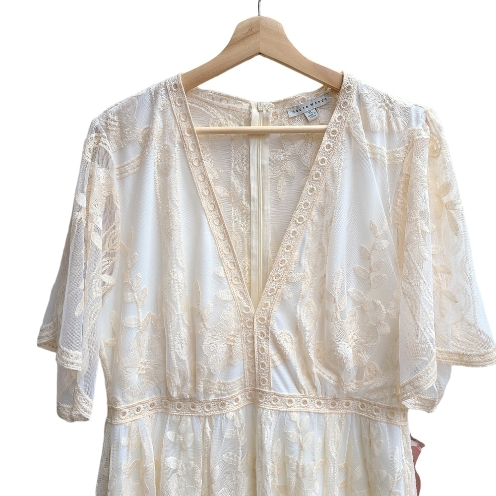 Haute Monde Sheer Embroidered Lace Maxi Dress, Boho Festival, Size Medium - Picture 3 of 11